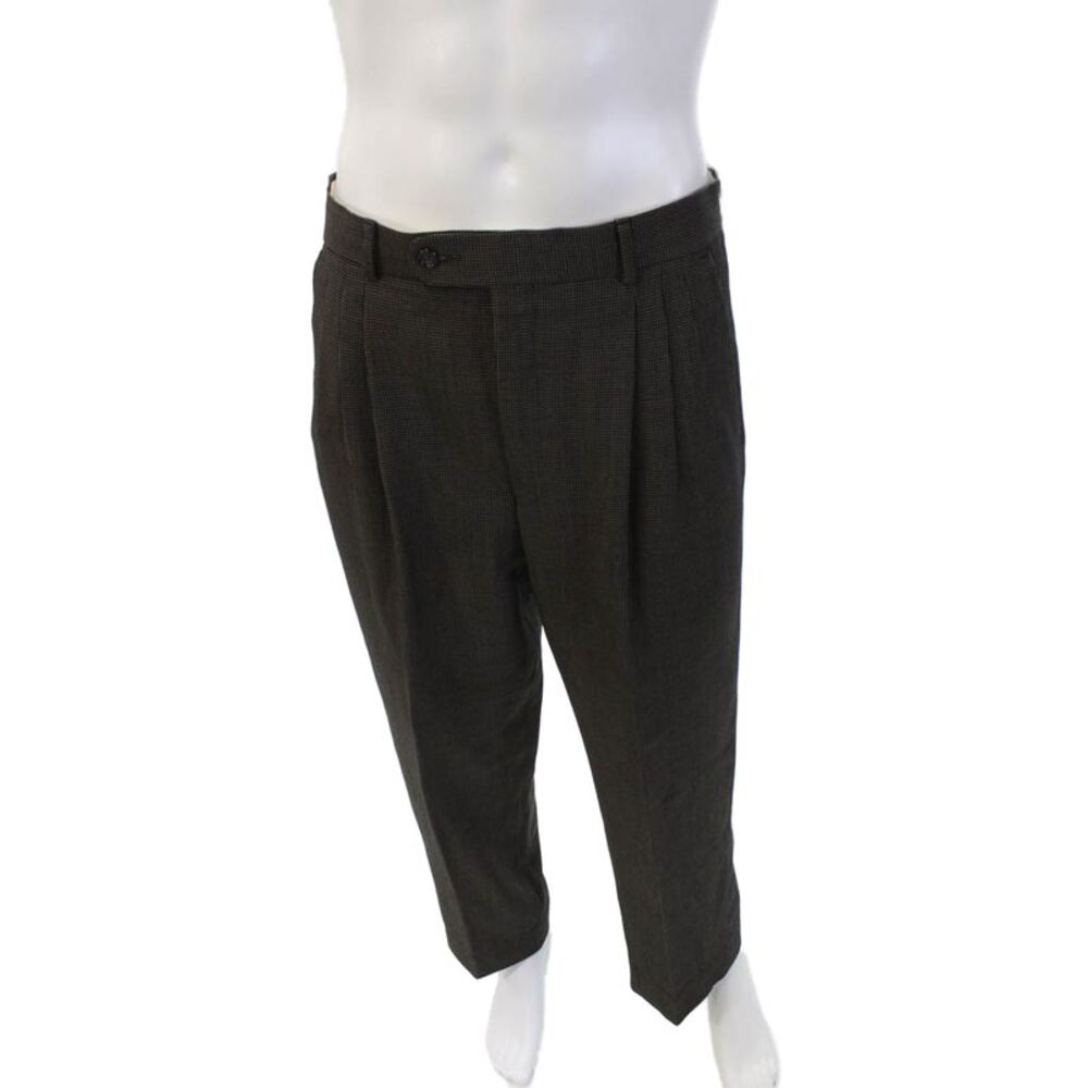 Begedor Mens Wool Spotted Print Pleated Straight Leg Dress Pants Brown Size 34